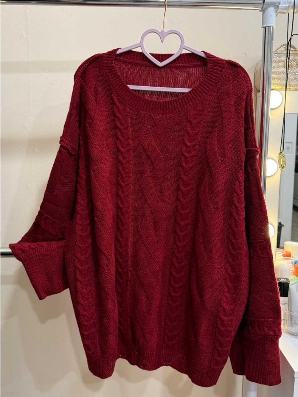 Bohemela Red Cable Knit Sweater Oversized Size L